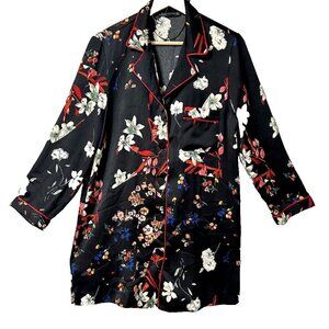 Zara Floral‎ Print Black Long Sleeve Blazer Dres Woman Size Small